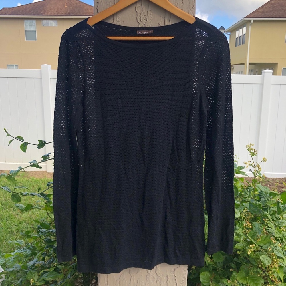 J. McLAUGHLIN Black Long Sleeve Shirt Knit Top Blouse Size Small